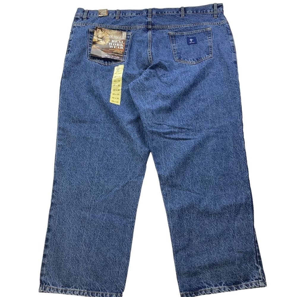 NWT RK Brand Real Work Wear Men's Denim Jeans Size 48x30 Relaxed Fit Cotton Blue